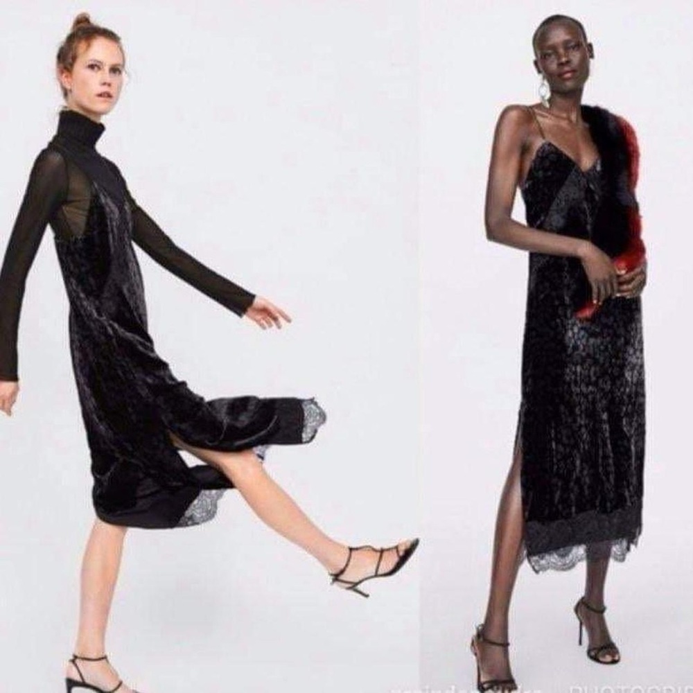 NWT Zara TRF whimsygoth fairycore slip dress velvet lace leopard print witchy L